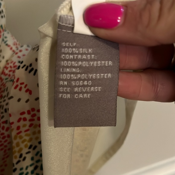 Hype Strapless Midi Dress Size 4 100% Silk Abstract Specked Design Black Trim - Picture 14 of 14